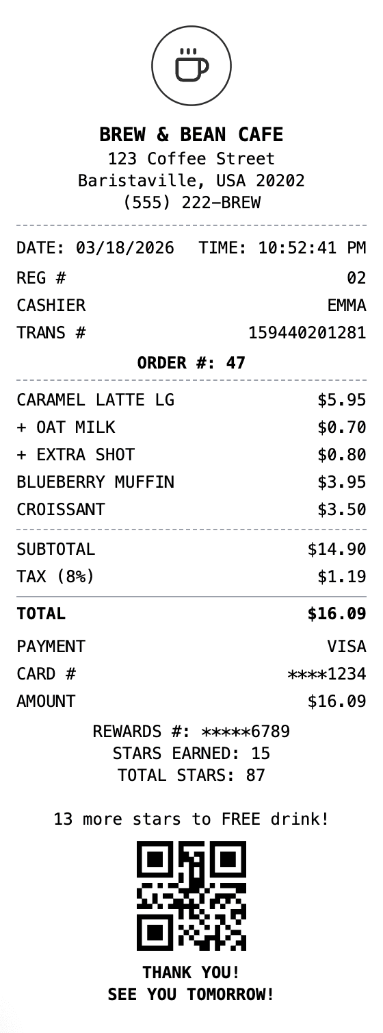 Cafe Receipt receipt template preview