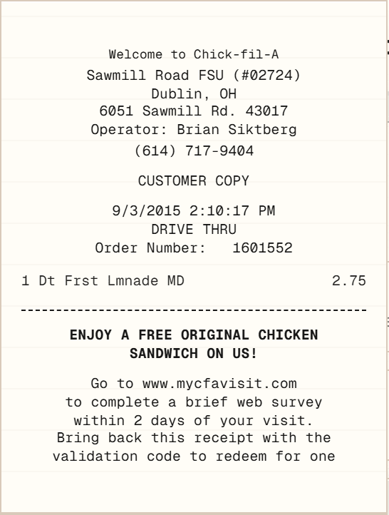 Chick-fil-A Receipt receipt template preview
