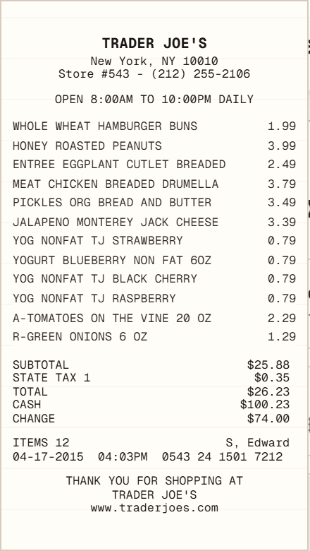 Trader Joe's Receipt receipt template preview