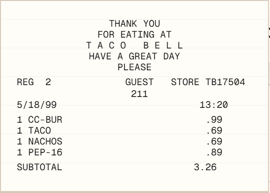 Taco Bell Receipt receipt template preview
