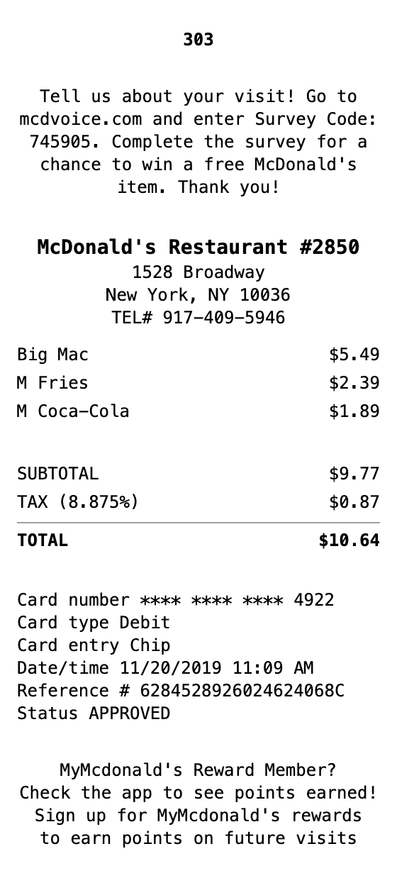 McDonald's Receipt receipt template preview