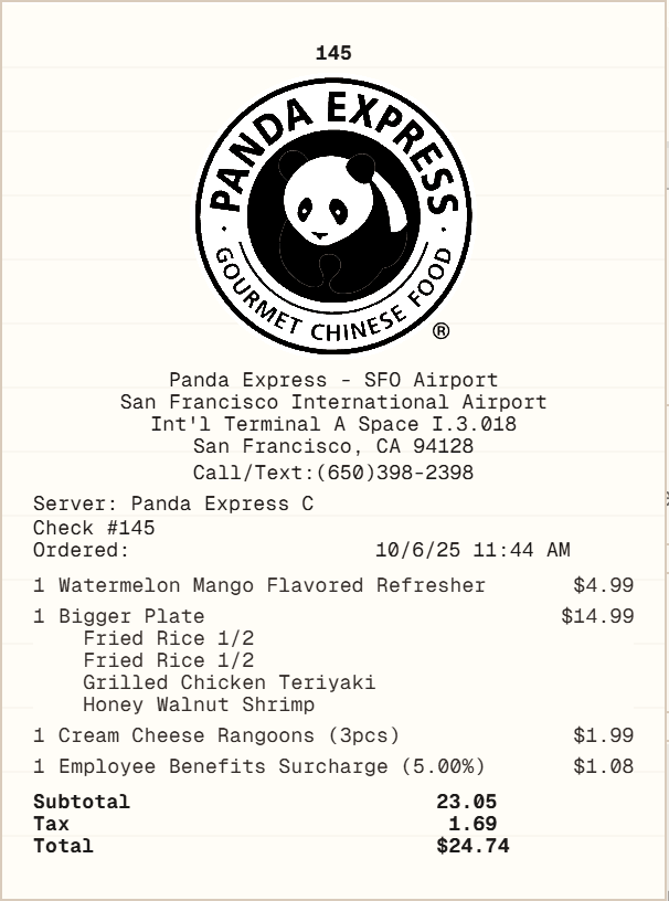 Panda Express Receipt receipt template preview