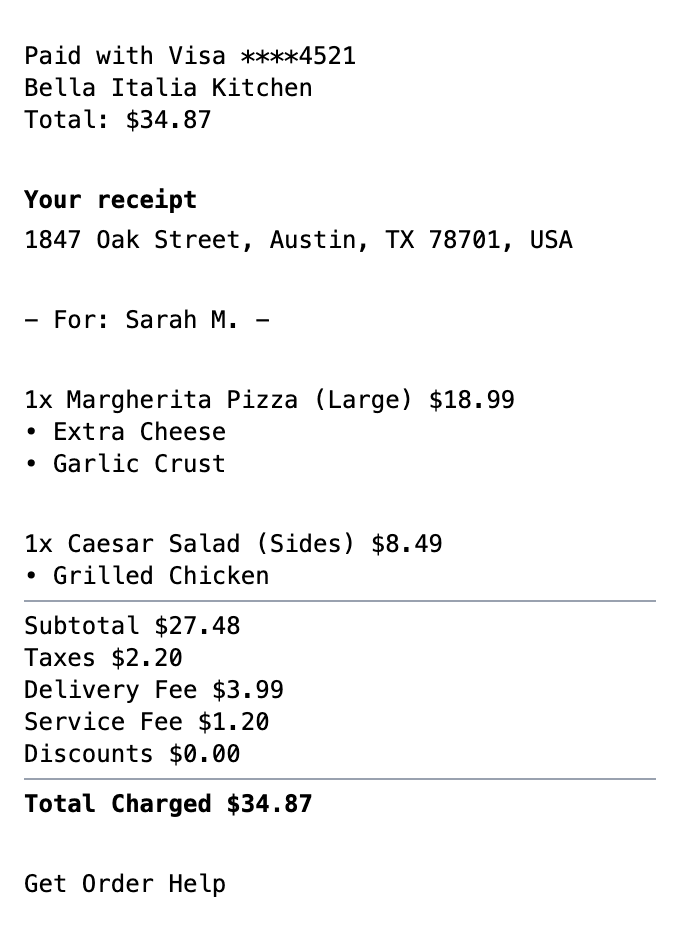 DoorDash Receipt receipt template preview