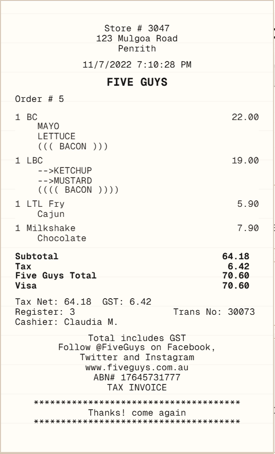 Five Guys Receipt receipt template preview