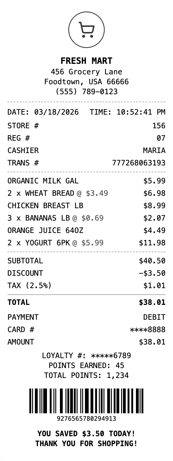 Grocery Receipt receipt template preview