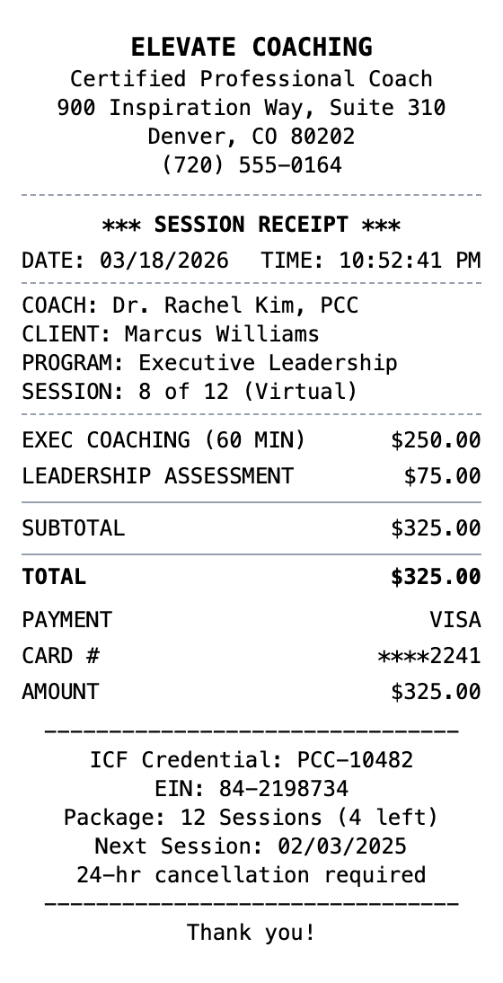 Coaching Receipt receipt template preview