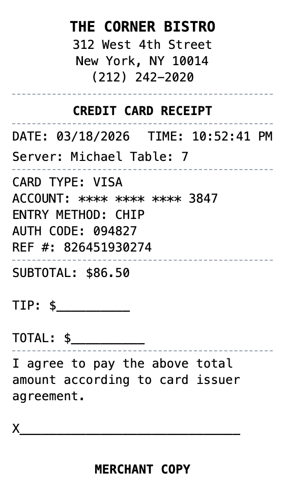 Credit Card Receipt receipt template preview