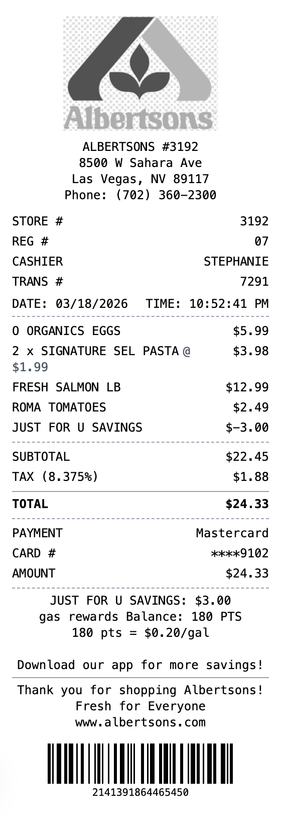 Albertsons Receipt receipt template preview
