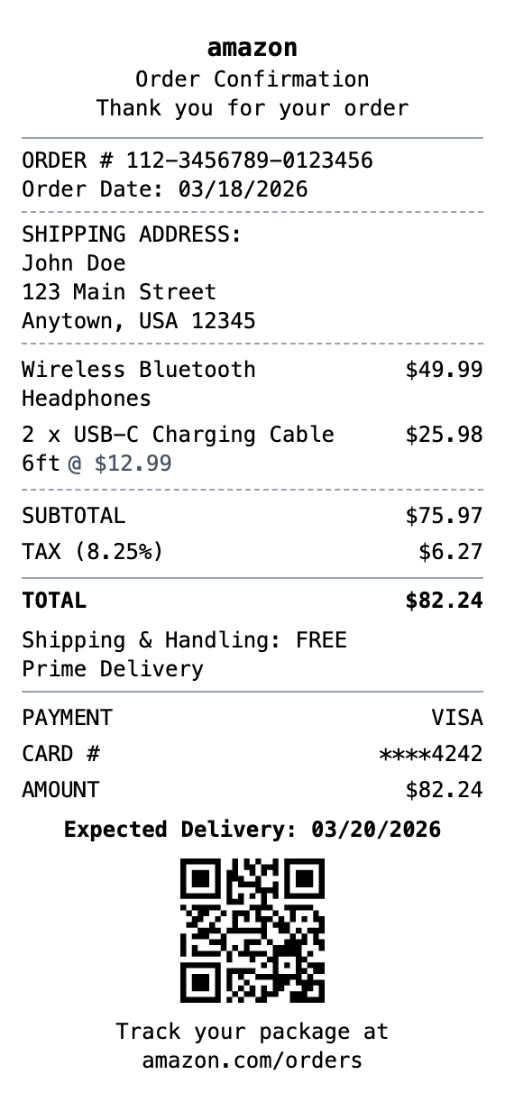 Amazon Receipt receipt template preview