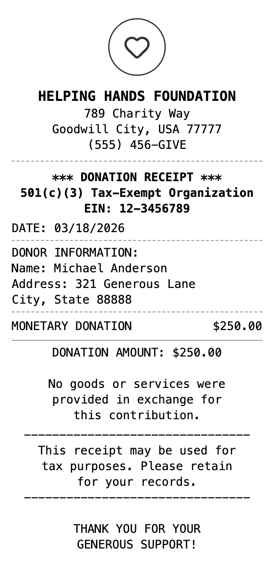 Donation Receipt receipt template preview
