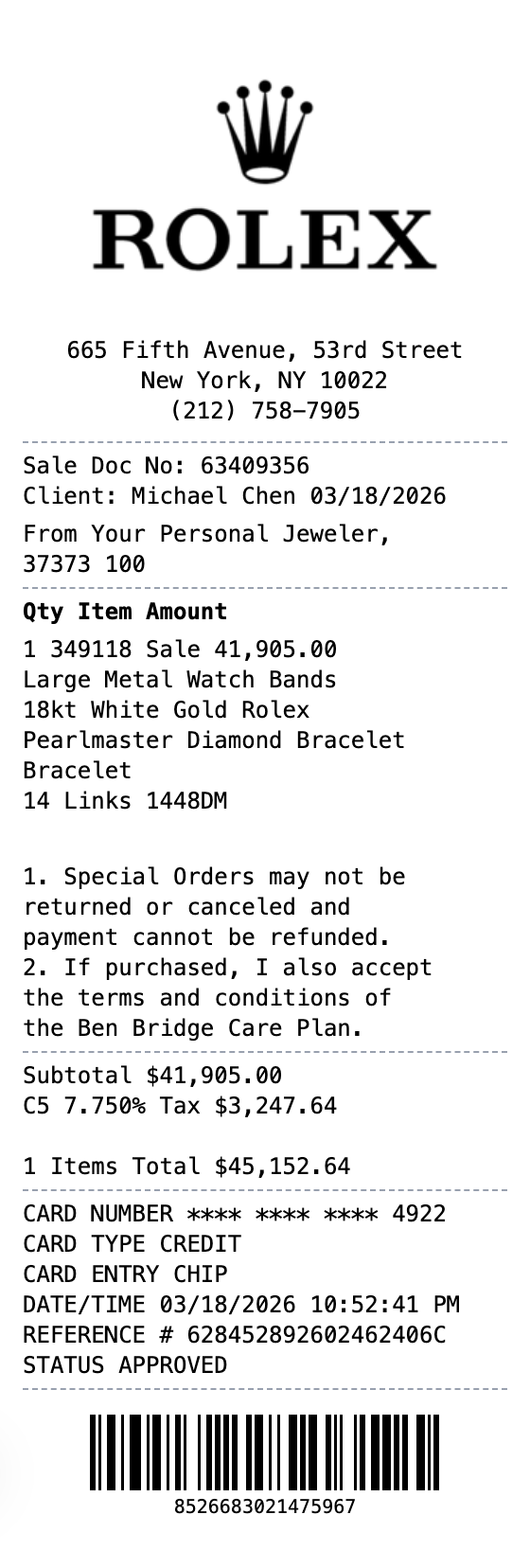 Rolex Receipt receipt template preview