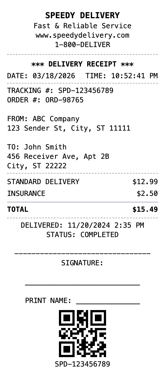 Delivery Receipt receipt template preview