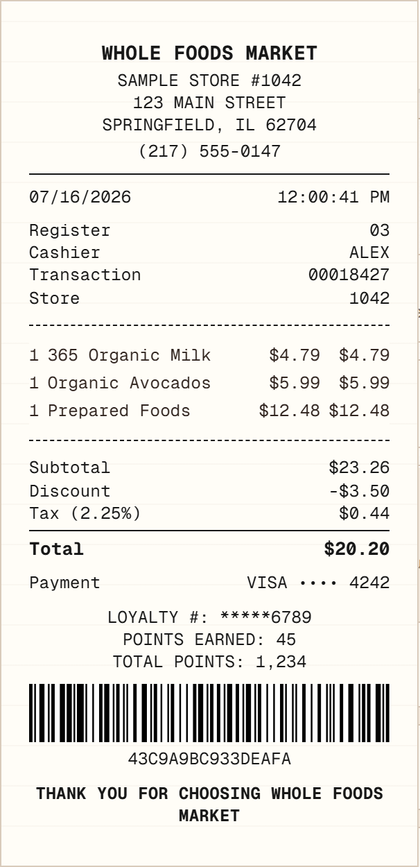 Whole Foods Market Receipt receipt example preview