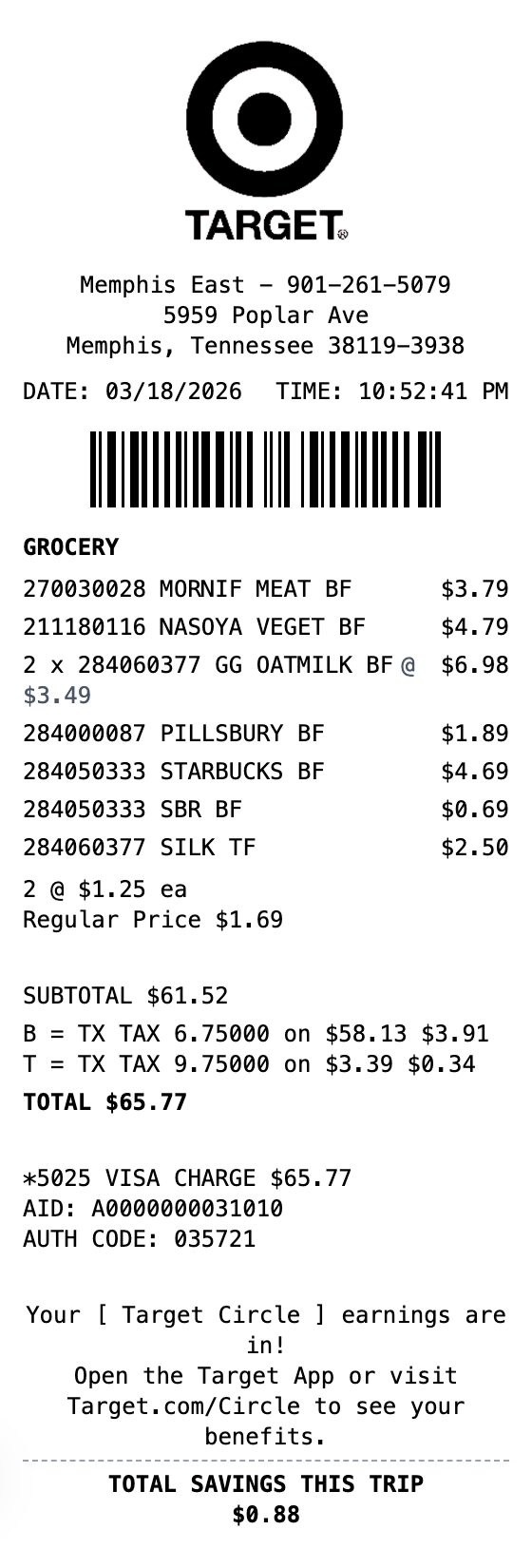 Target Receipt receipt example preview