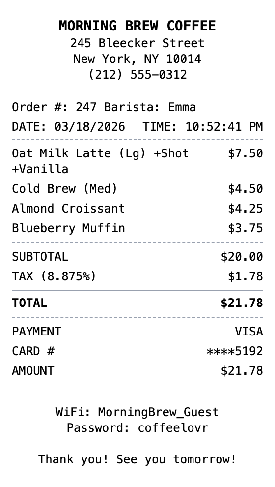 Coffee Shop Receipt receipt template preview
