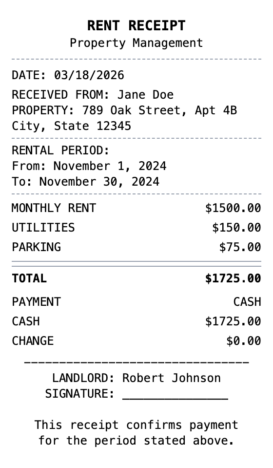 Rent Receipt receipt template preview