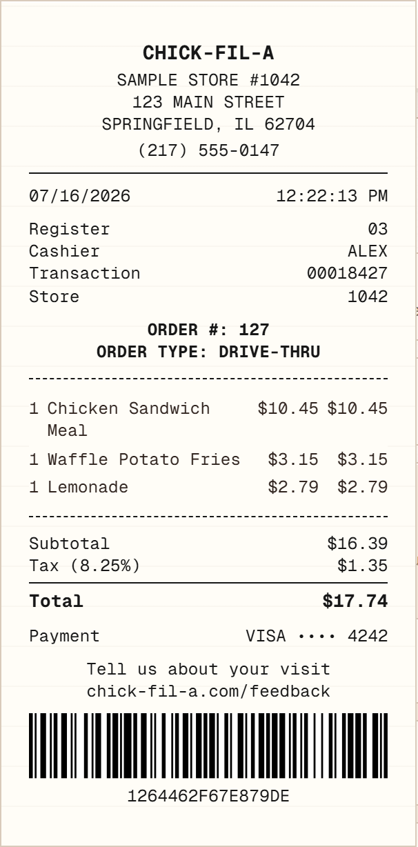 Chick-fil-A Receipt receipt example preview