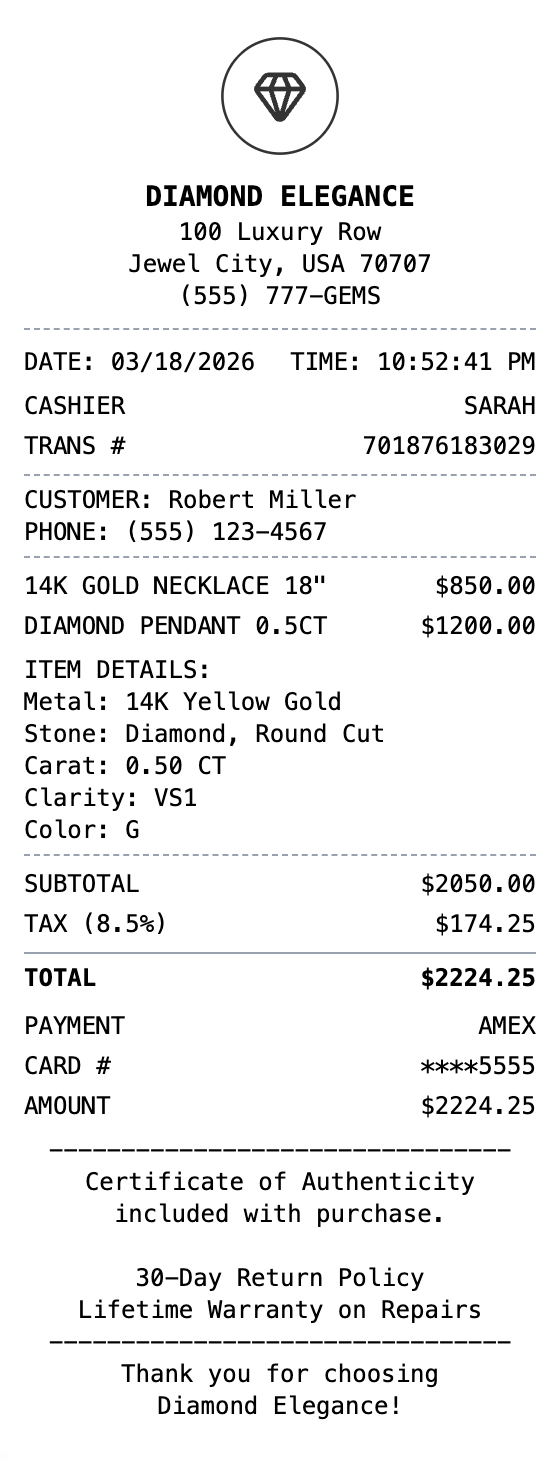 Jewelry Receipt receipt template preview