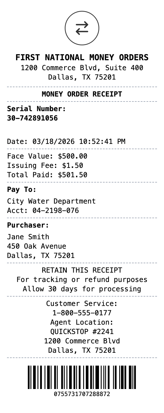 Money Order Receipt receipt template preview