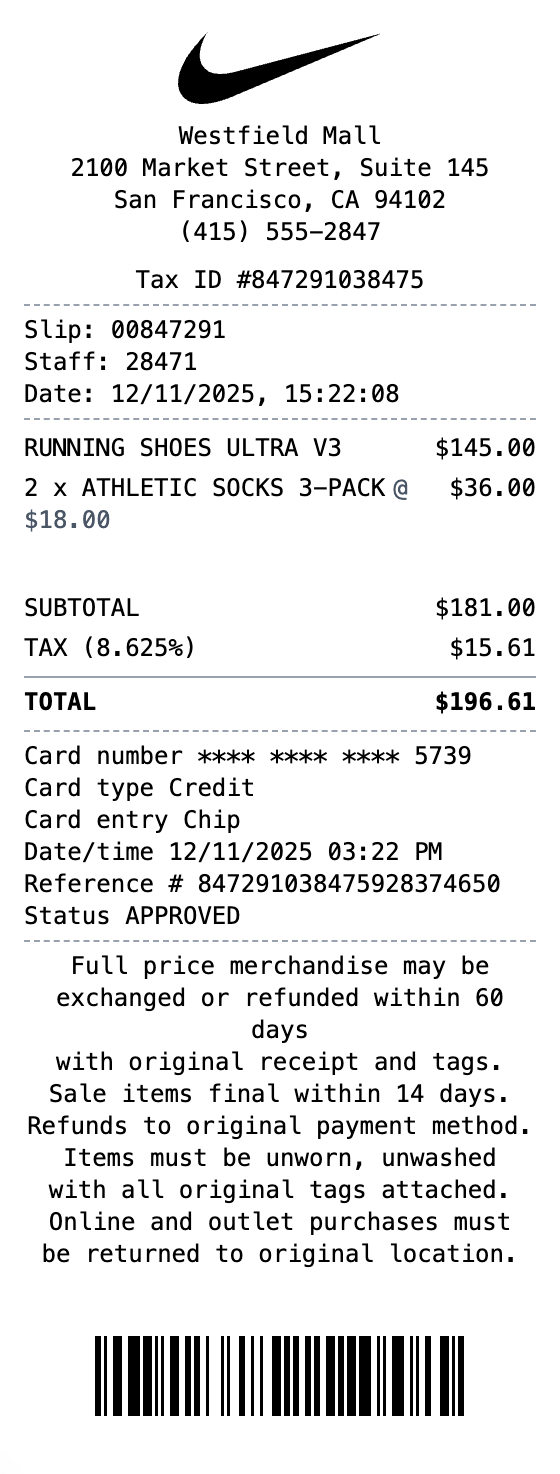 Nike Receipt receipt template preview