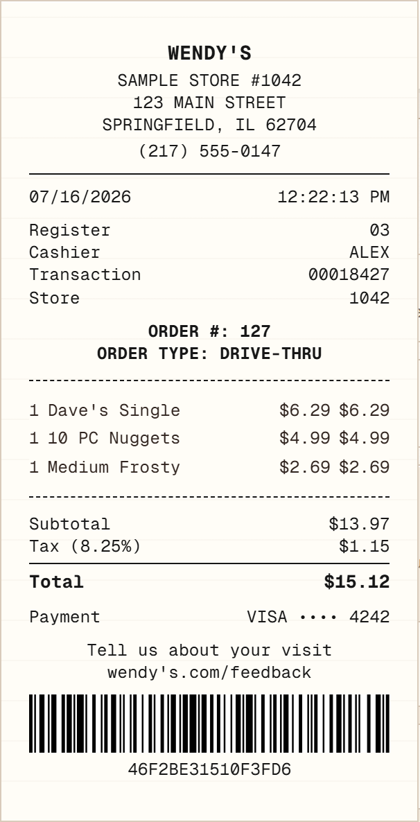Wendy's Receipt receipt example preview
