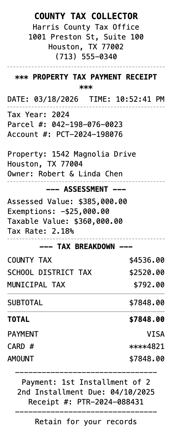 Property Tax Receipt receipt template preview