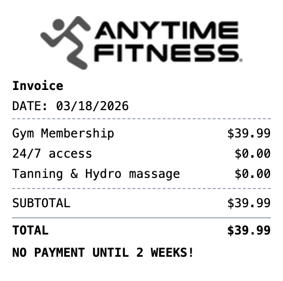 Anytime Fitness Receipt receipt template preview