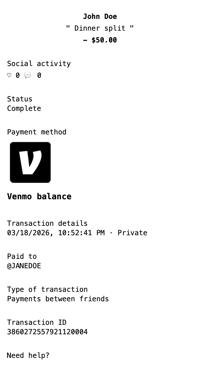 Venmo Receipt receipt template preview