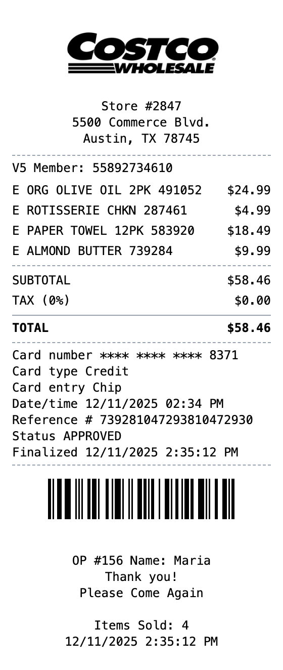 Costco Receipt receipt template preview