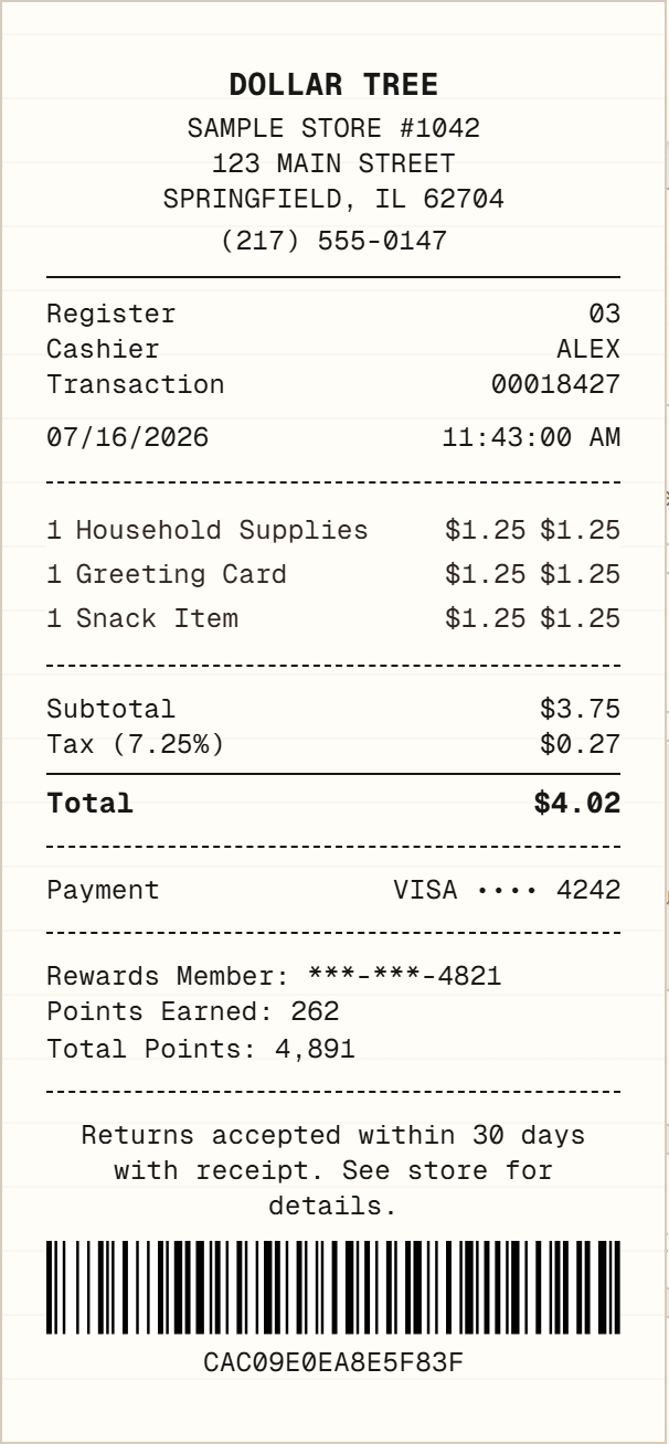 Dollar Tree Receipt receipt example preview