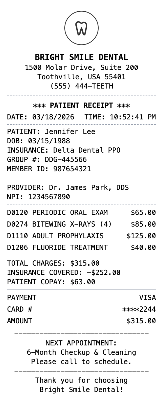 Dental Receipt receipt template preview