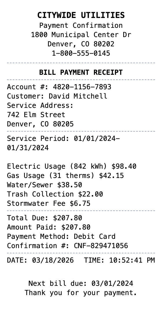 Bill Receipt receipt template preview