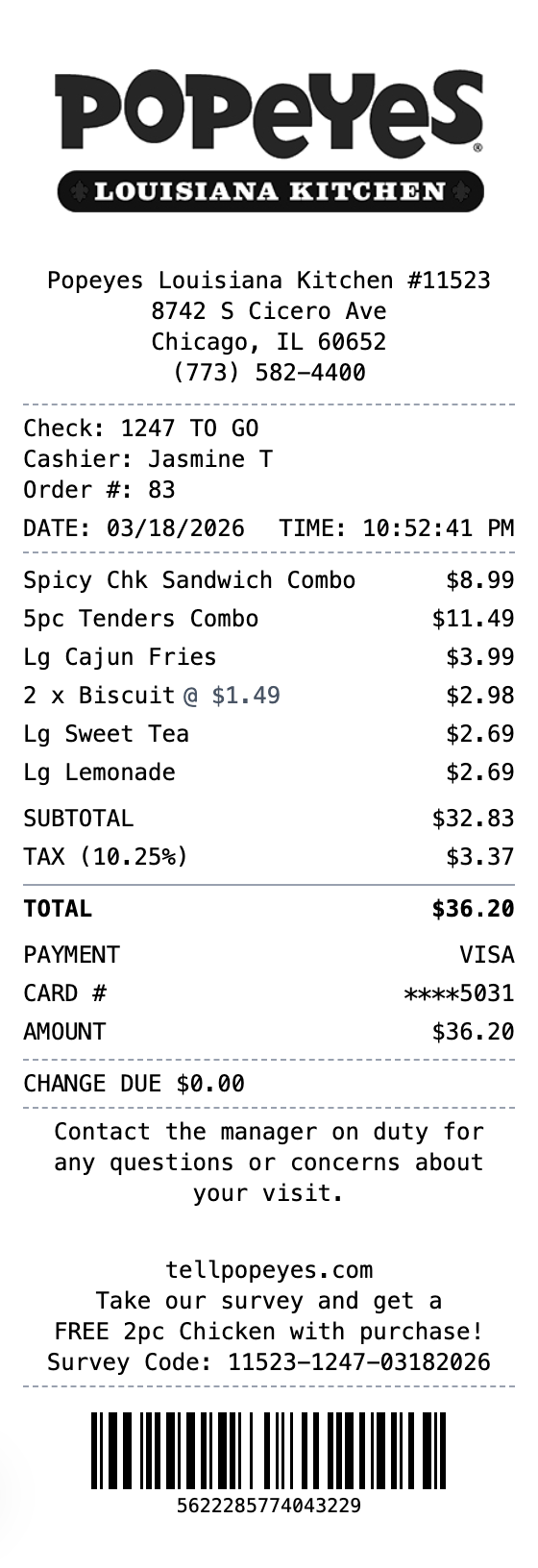 Popeyes Receipt receipt template preview