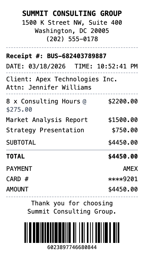 Business Receipt receipt template preview