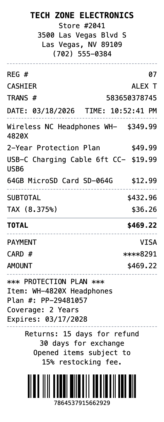 Electronics Store Receipt receipt template preview