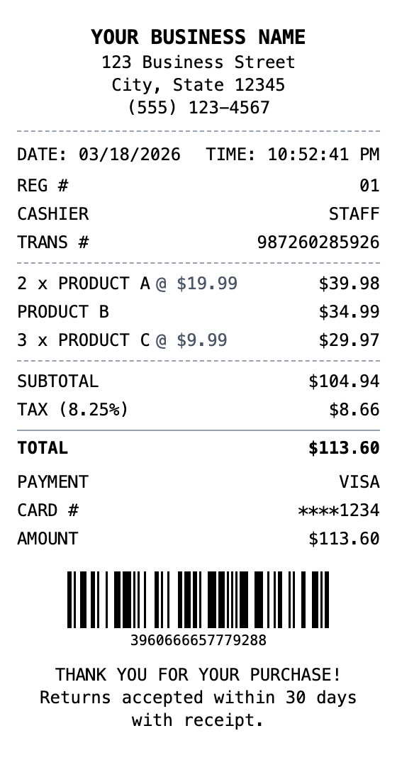 Sales Receipt receipt template preview