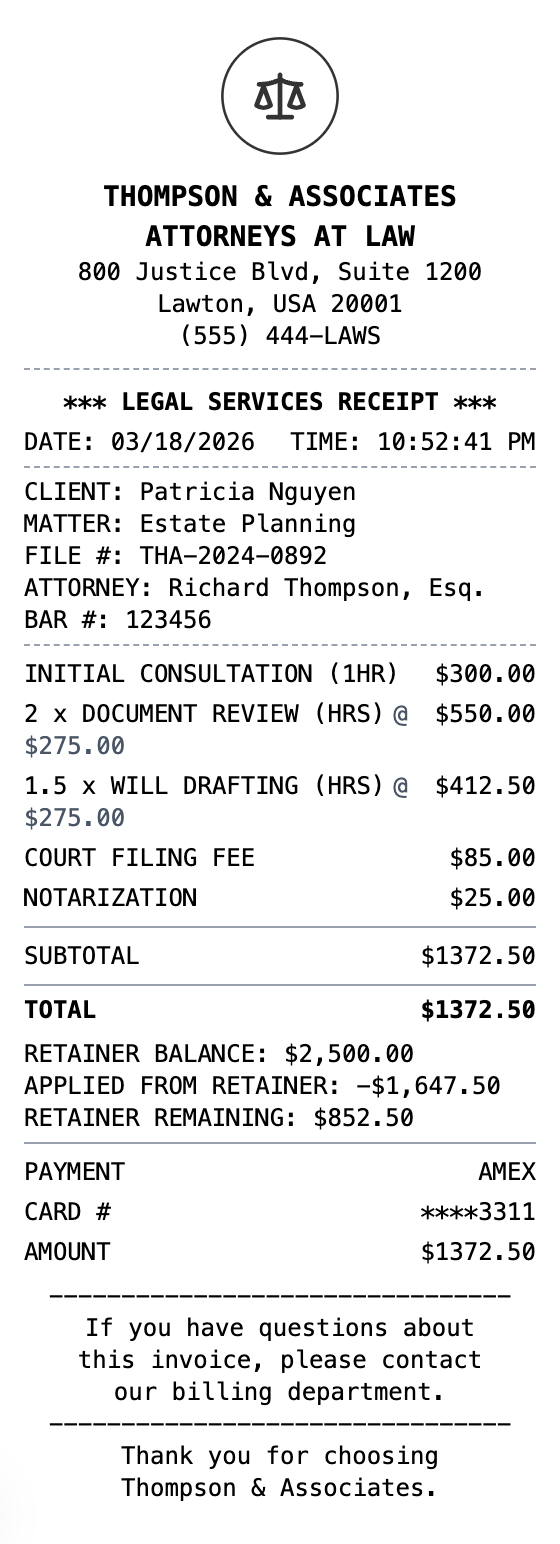 Lawyer Receipt receipt template preview