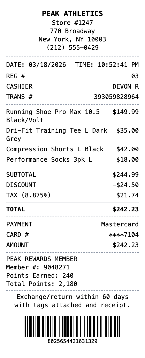 Sportswear Store Receipt receipt template preview