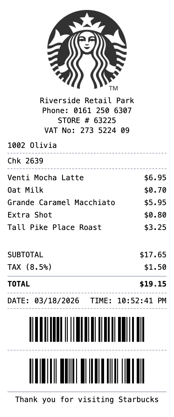 Starbucks Receipt receipt template preview
