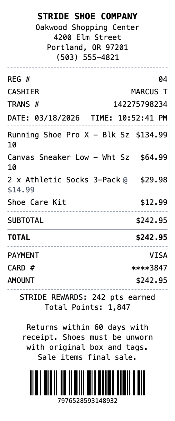 Shoes Receipt receipt template preview