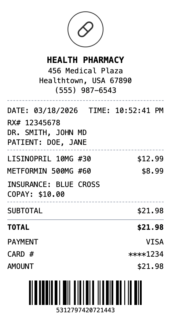 Pharmacy Receipt receipt template preview