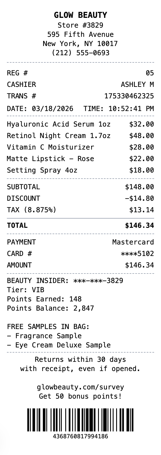 Beauty Store Receipt receipt template preview