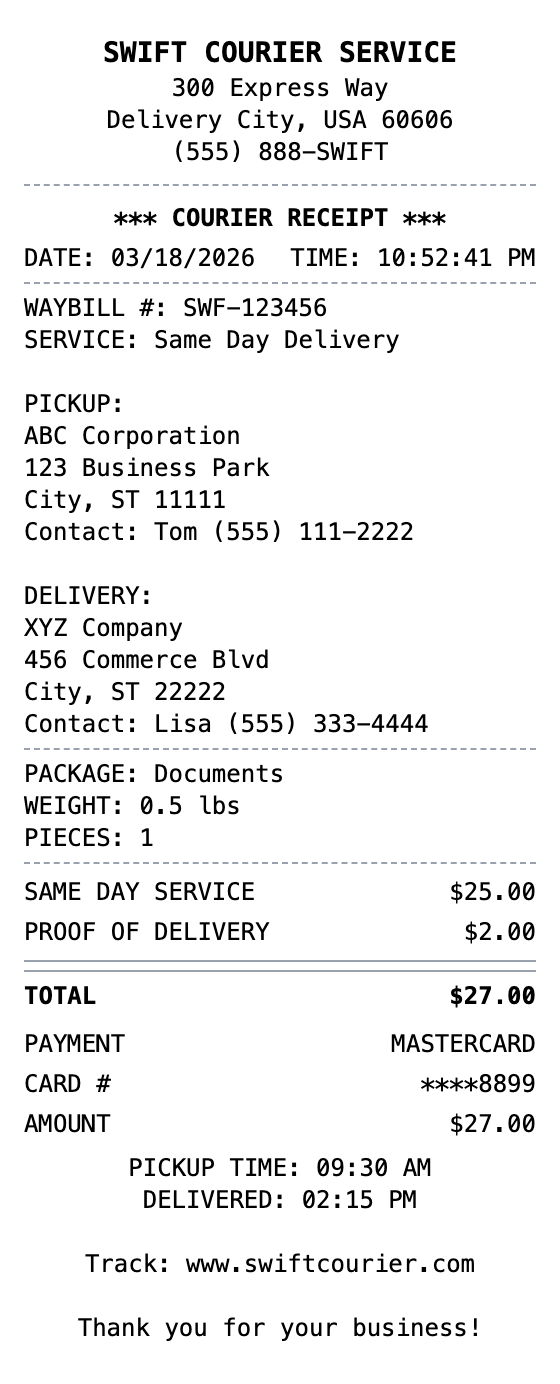 Courier Receipt receipt template preview