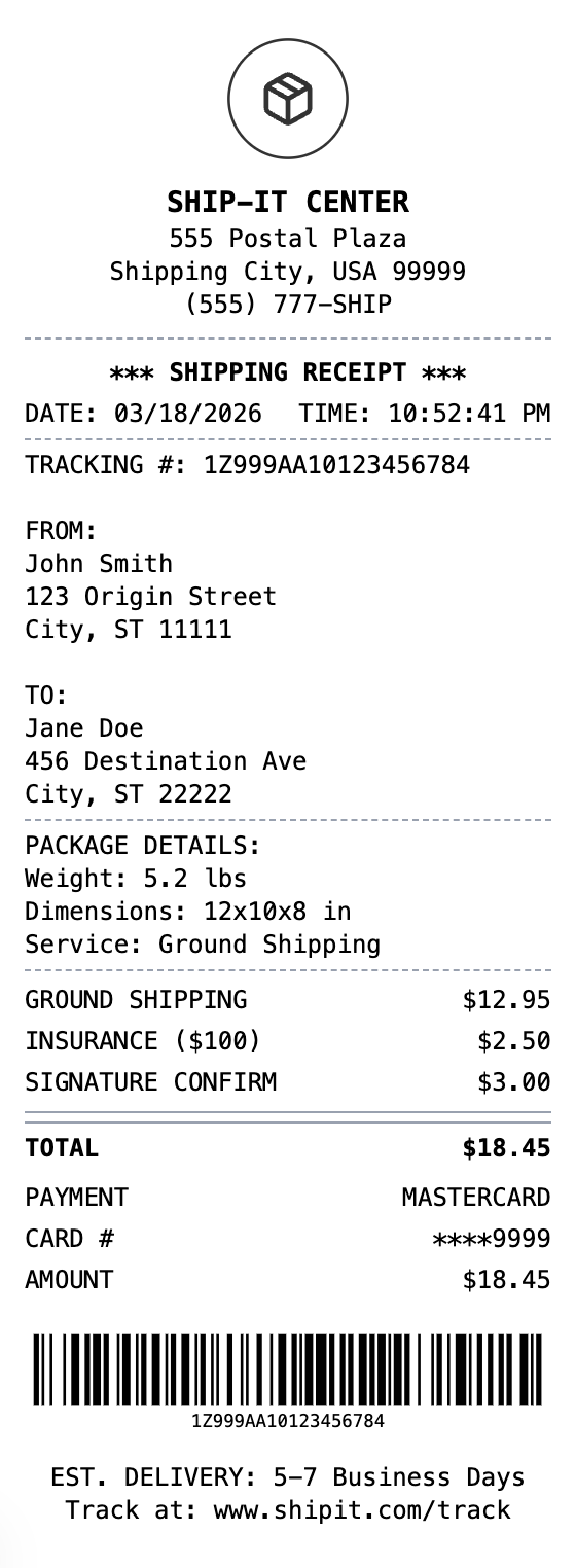 Shipping Receipt receipt template preview