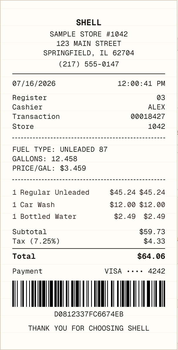 Shell Receipt receipt example preview