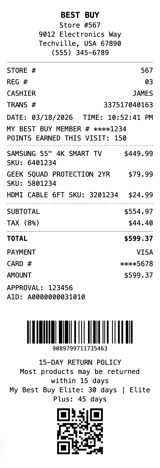 Best Buy Receipt receipt template preview