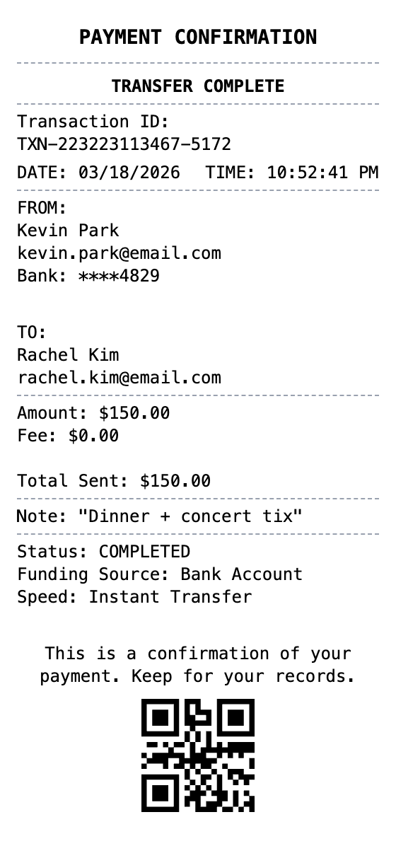 P2P Payment Receipt receipt template preview
