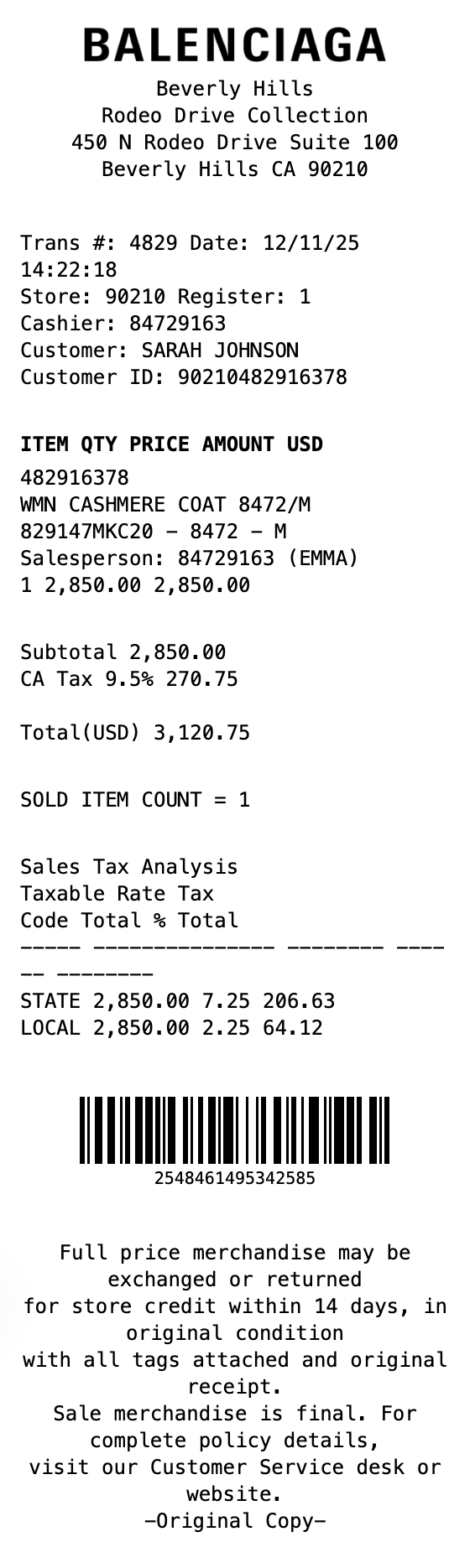 Balenciaga Receipt receipt template preview