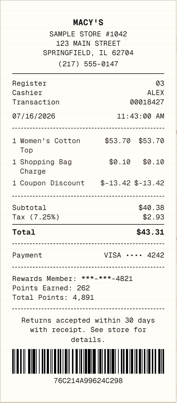 Macy's Receipt receipt example preview