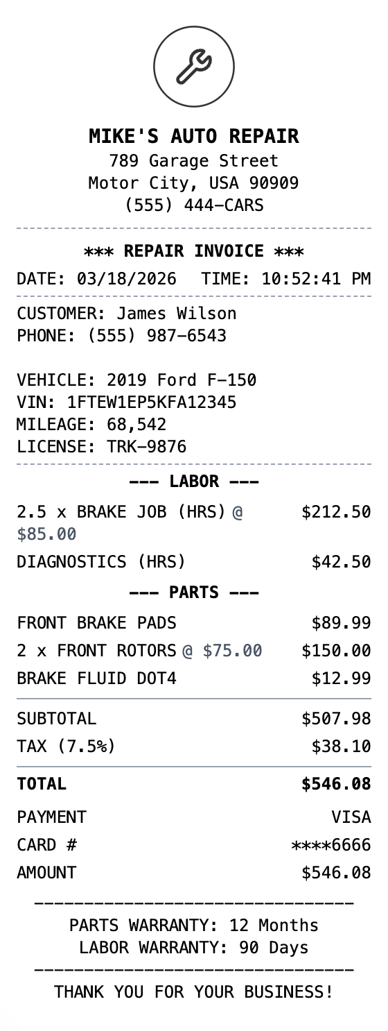 Mechanic Receipt receipt template preview